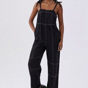 Urban Outfitters Womens Harley Linen Utility Overalls Loose Jumpsuit Black Sz M
